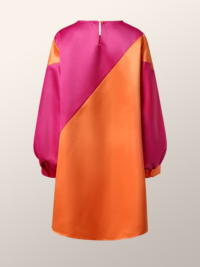 Ample Simple Manches Longues Col Rond Mini Robe