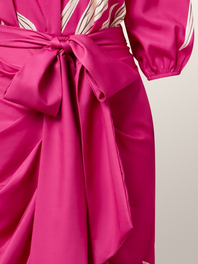 Robes Floral Automne Élégant Polyester Coupe Régulière Faire la navette S-Ligne Régulier Col de Chemise pour Femmes