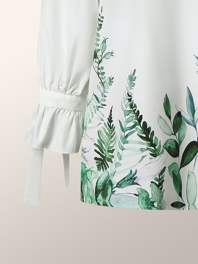 Chemisier Feuille Automne Urbain Polyester Lâche Manches Longues Régulier Col de Chemise Régulier pour Femme