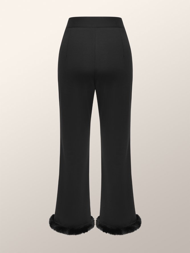 Mode Pantalons Plain Hiver Élégant Polyester Micro-Élasticité Coupe Régulière Taille Moyenne Pantalon à la cheville Cloche-Bas de pantalon pour Femmes