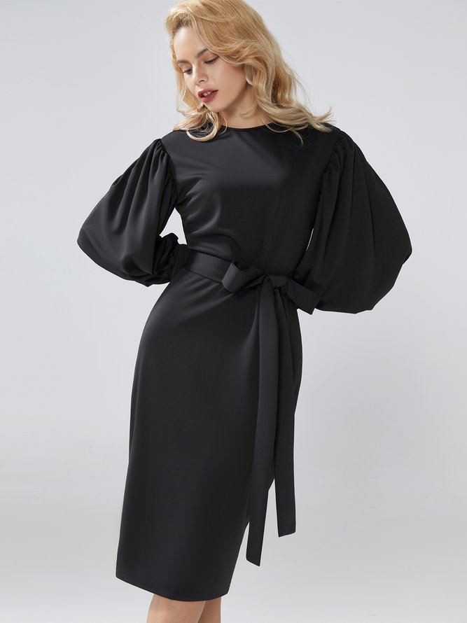 Robes Plaine Automne Élé Manches Lanterne Naturel Coupe régulière Manches longues Col rond S-Line pour Femme