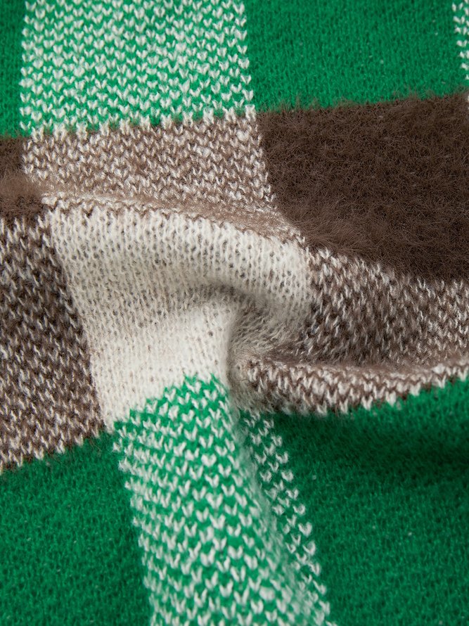 Pull Manteau Plaid Automne Urbain Col V à Haute Élasticité Ample Manches Longues Régulier H-ligne pour Femmes