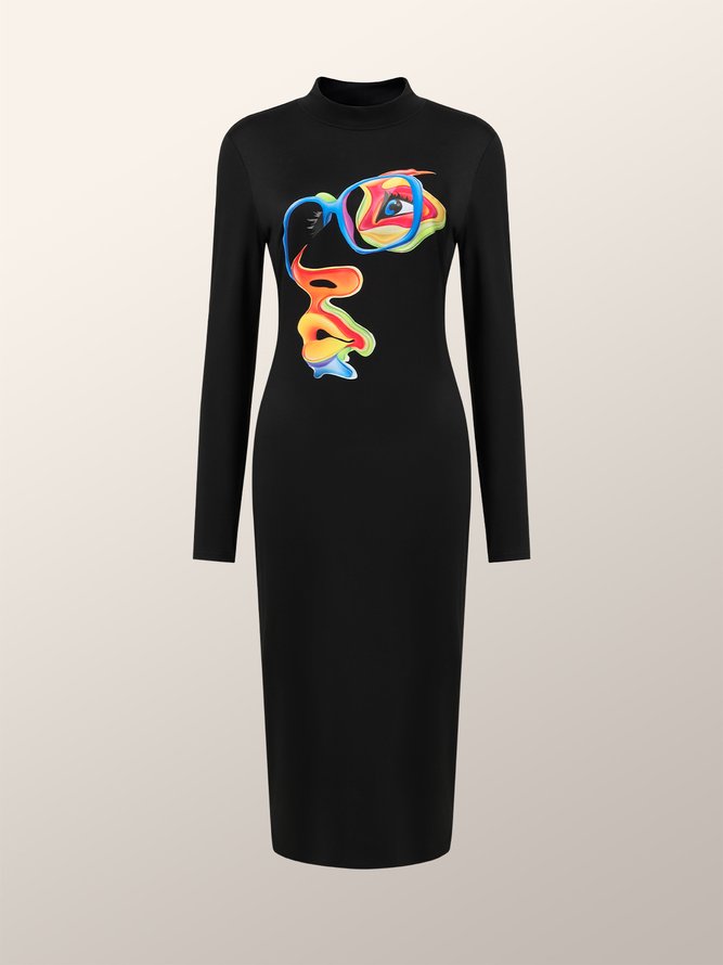 Robes Femmes Abstrait Printemps Urbain Polyester Naturel à Haute Élasticité Manches Longues T-Robe Chemise H-ligne