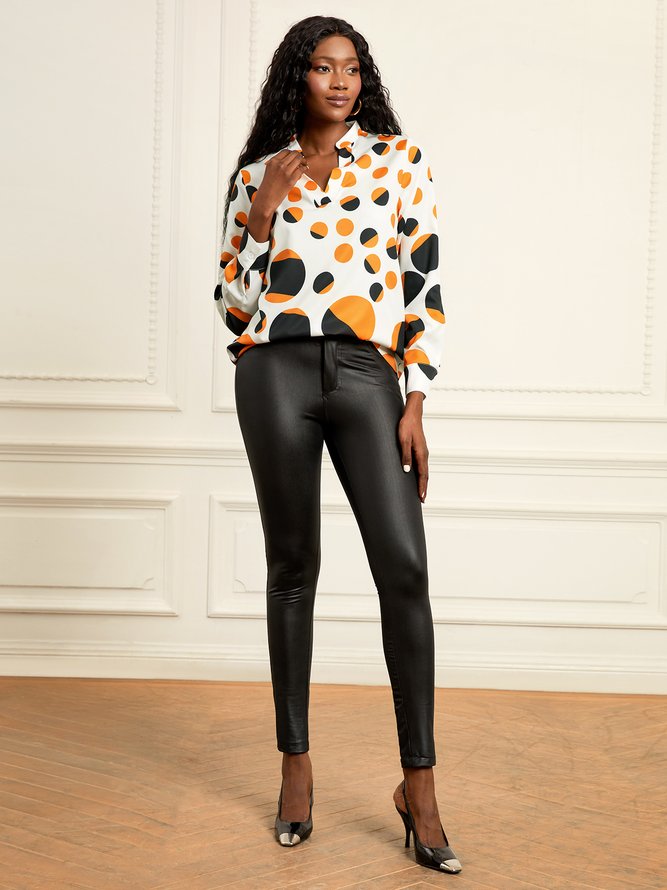 Tops Pois Polka Automne Urbain Col V Quotidien Pull-over Régulier Droit Régulier pour Femmes