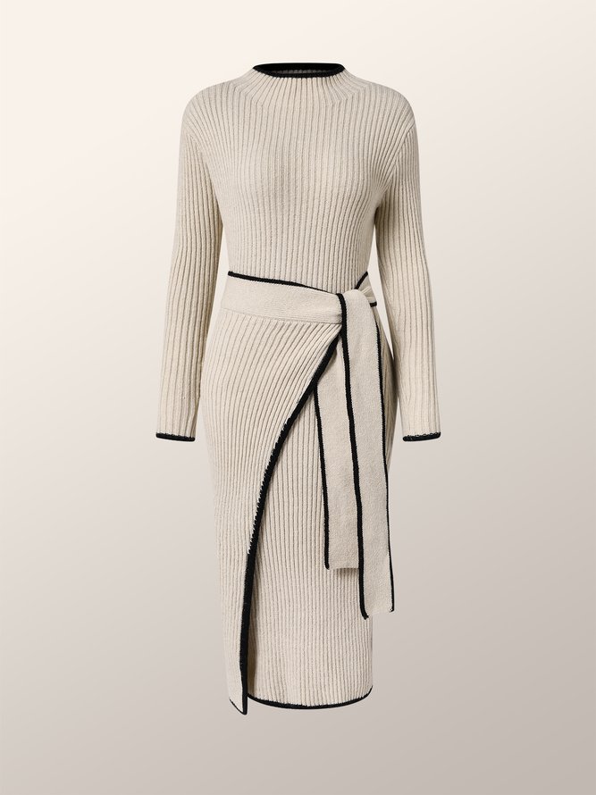 Robes Femmes Bloc de Couleur Automne Élégant Polyester Serré Mi-longue Manches Longues H-ligne Régulier