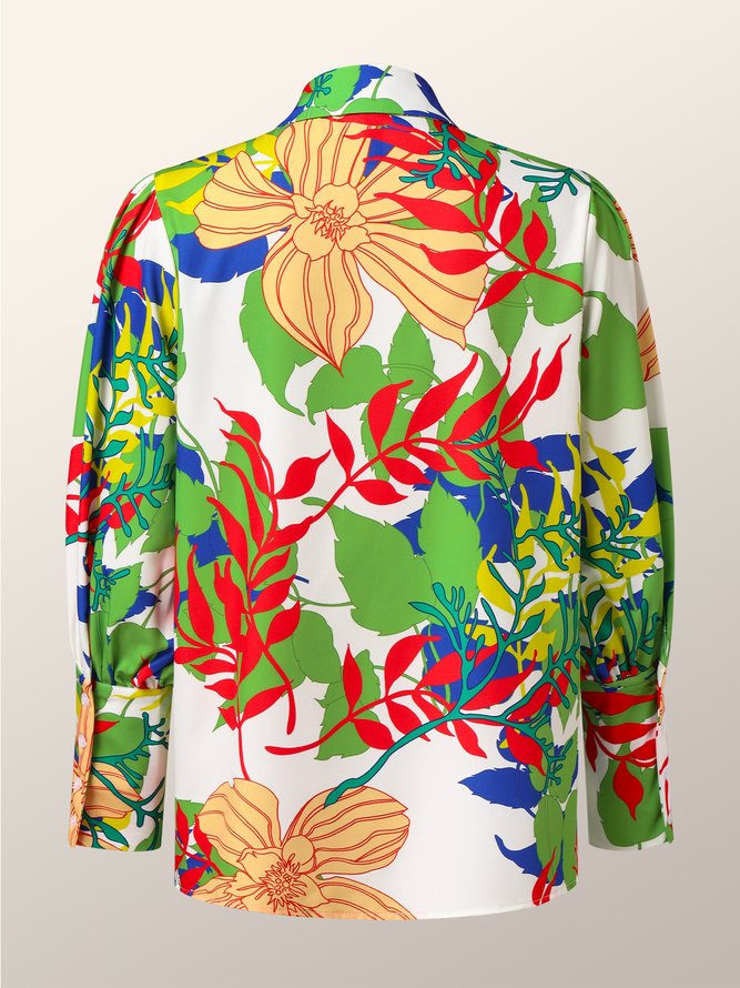 Chemisier Floral Automne Urbain Sans Élasticité Lâche 1 * Haut Manches Longues Régulier Régulier pour Femme