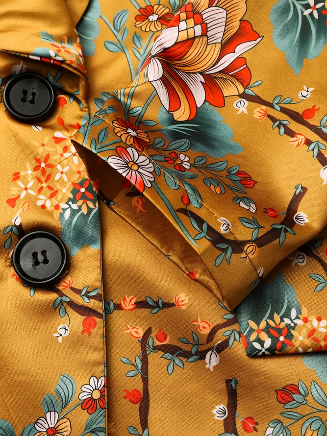Blazer Femmes Floral Automne Urbain Polyester Naturel Quotidien Régulier x-ligne Régulier