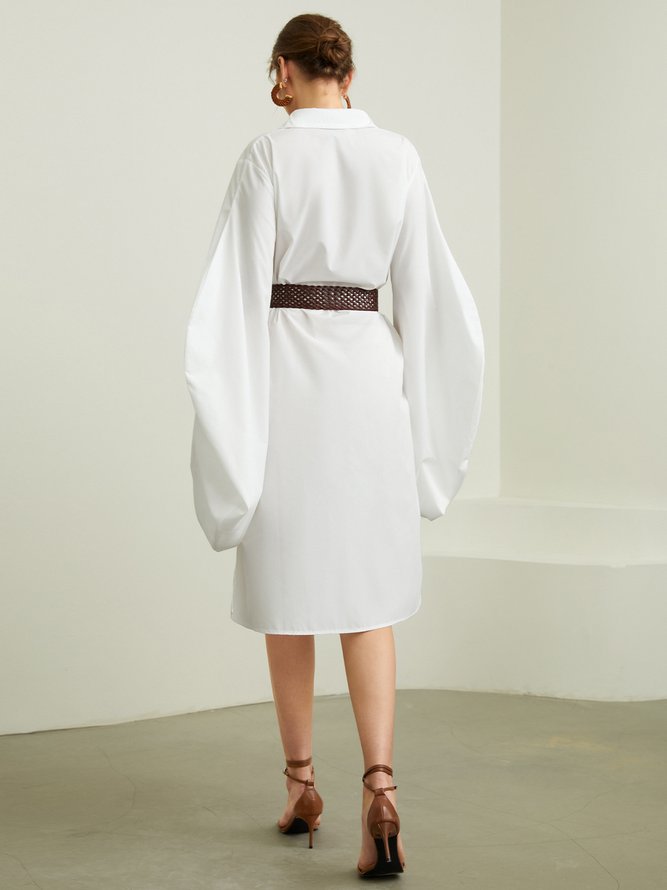 Robes Uni Automne Urbain Pas d'élasticité Ample Midi Manches longues Autres Col de chemise pour femme