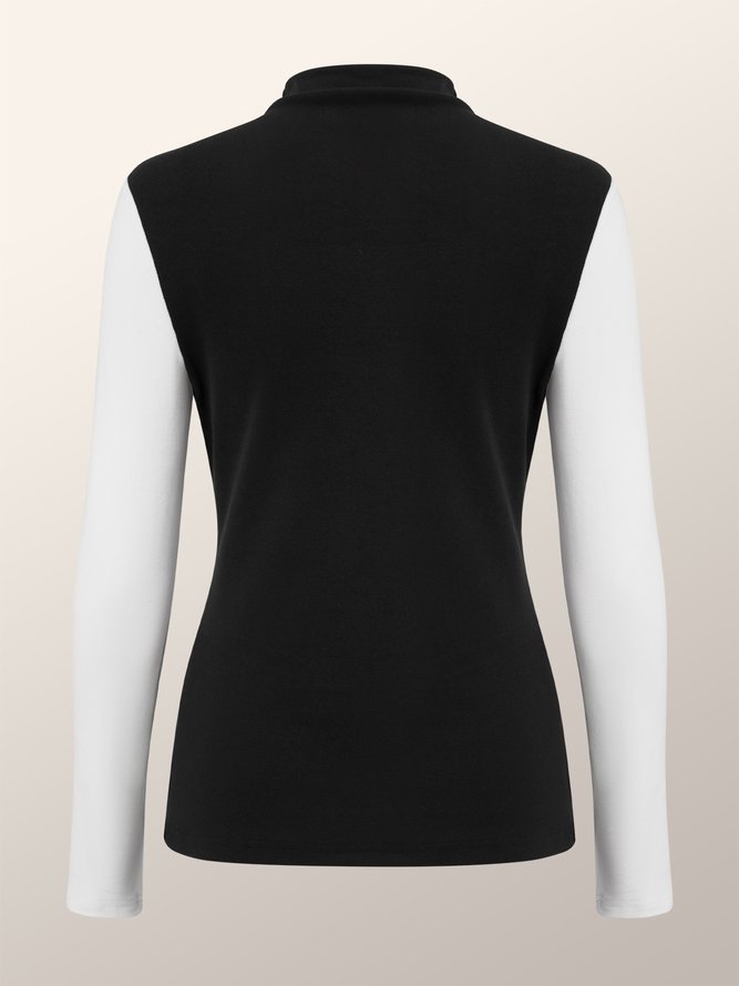 T-Chemise Femmes Bloc de Couleur Hiver Urbain Polyester Quotidien Serré Col Roulé T-ligne Élasticité moyenne
