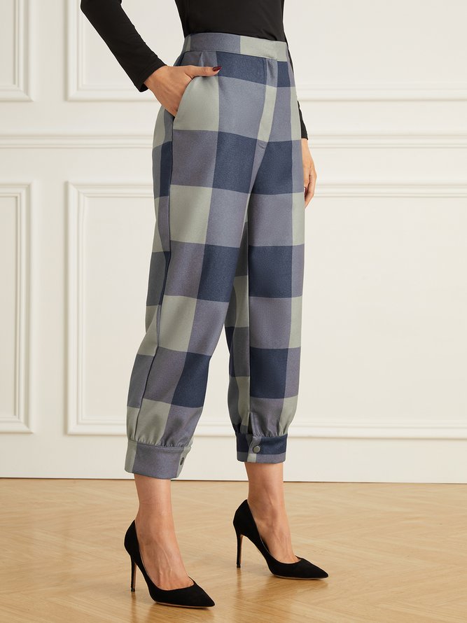 Mode Pantalons Hiver Plaid Urbain Taille Haute Coupe Régulière Pantalon à la cheville Pantalon à bandes à la cheville T-ligne Régulier pour Femmes