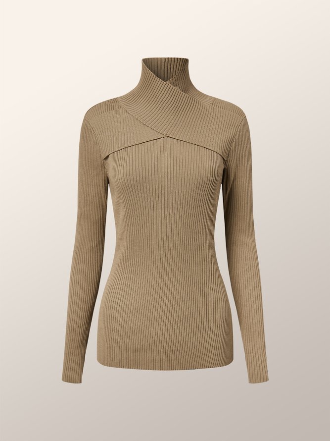 Pull Plain Hiver Élégant Acrylique Poids lourd Manches Longues Col Roulé T-ligne Élasticité moyenne pour Femmes