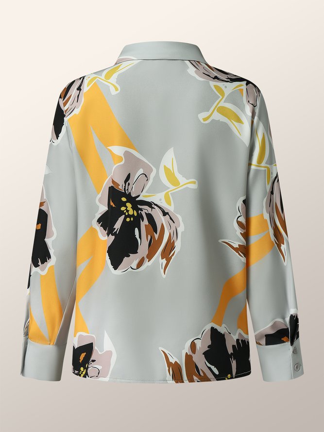Chemisier Femme Floral L'automne Élé Polyester Micro-élasticité Déplacement Régulier Régulier Col De Chemise
