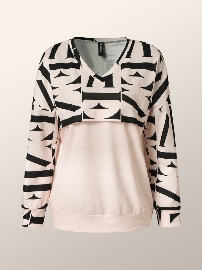 Sweat-shirts Décontracté Texte Lettres Automne Polyester Col en V Quotidien Manches longues Ligne H Régulier pour Femme