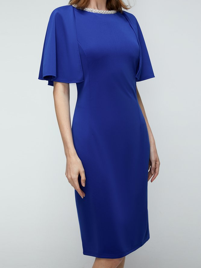 Robes Plaine Automne Élé Fermeture Éclair Pas d'élasticité Taille moyenne Manches courtes Col rond S-Line pour femme