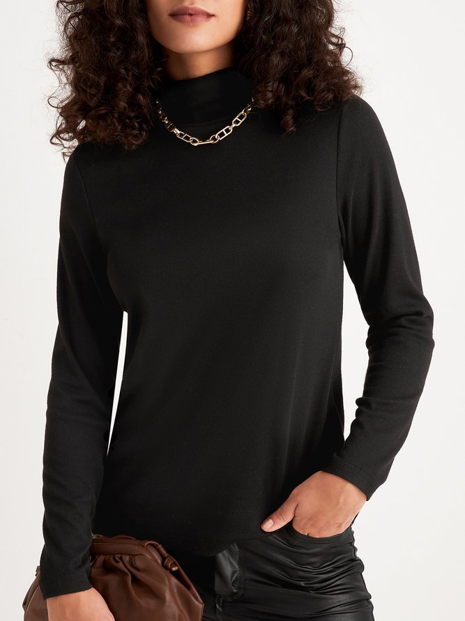 Tops Femmes Plain Simple Automne Polyester Quotidien Manches Longues Col Roulé Régulier S-Ligne