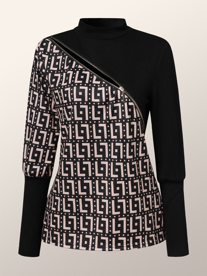 Tops Femmes Lettres de texte Automne Urbain Polyester Micro-Élasticité Ample Faire la navette Col Roulé Régulier