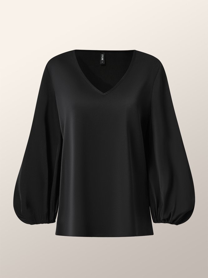 Blouse Femmes Plain Automne Urbain Polyester Aucune élasticité Quotidien Manches Longues Régulier Régulier