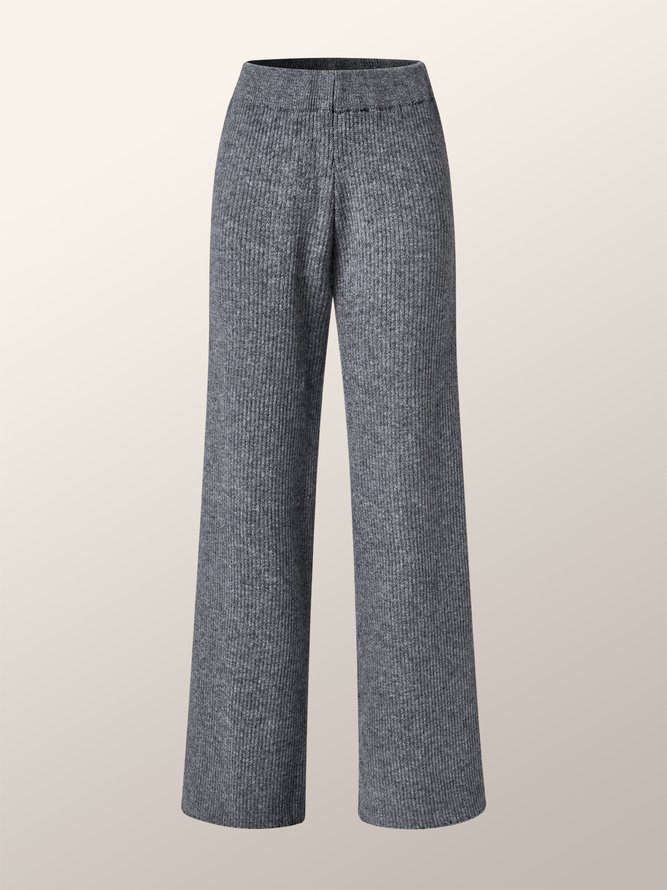 Mode Pantalons Plain Hiver Urbain Polyester à Haute Élasticité Quotidien Ample Pantalon droit Régulier pour Femmes