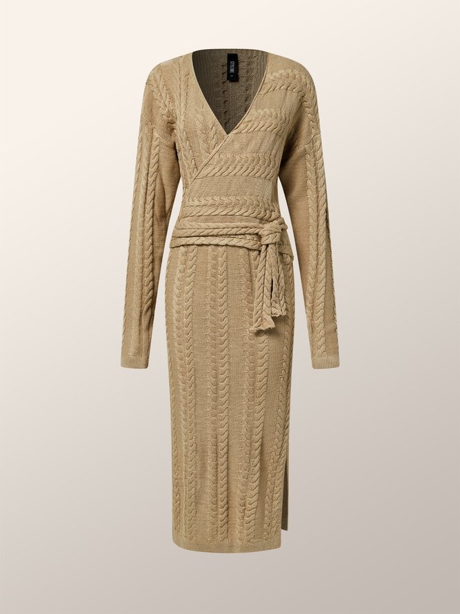 Robes Femmes Plain Hiver Élégant Acrylique Poids lourd Mi-longue 1 * robe Manches Longues Jupe hanche