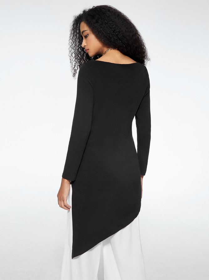 T-Chemise Femmes Plain Hiver Simple Quotidien Coupe Régulière Manches Longues l'Encolure Bateau S-ligne Régulier