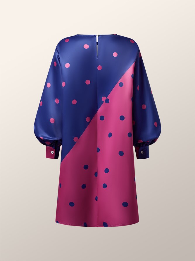 Robes Pois Polka Automne Urbain Polyester Naturel Ample Jupe Manches Longues Col Rond pour Femmes