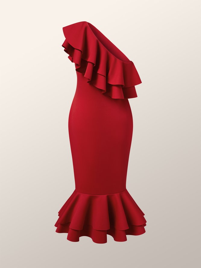 Mariage Robe & Fête Robe Femmes Plain Printemps Élégant Polyester Naturel Serré 1 * robe S-ligne Jupe à volants