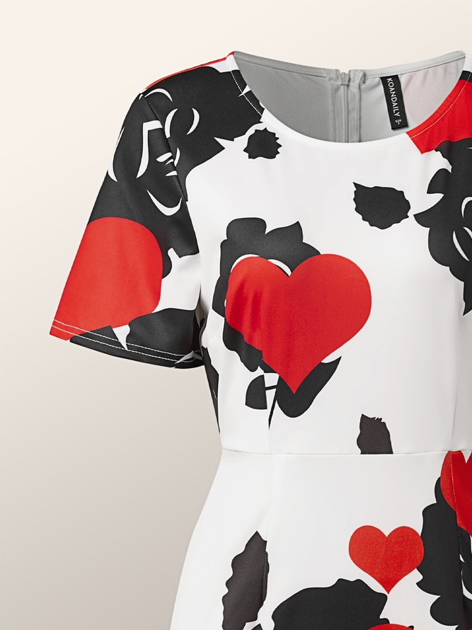 Robes Femme Automne Élé Cœur/Cordate Polyester Serré Midi Manches Courtes Col Ras Du Cou Régulier