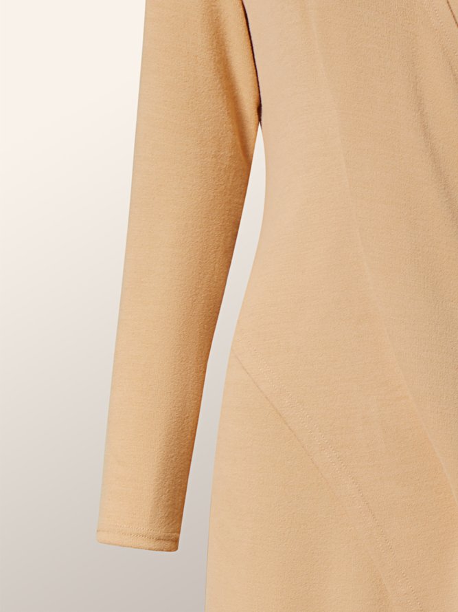 Robes Plain Hiver Élégant Polyester Col croisé Naturel Micro-Élasticité Coupe Régulière Long pour Femmes