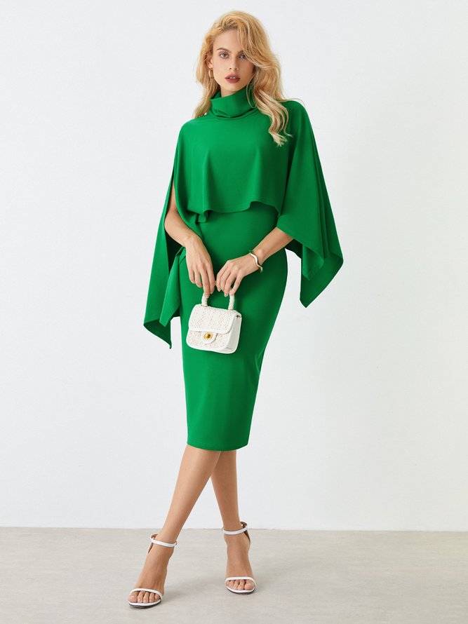 Femmes Plain Automne Élégant Naturel Mi-longue 1 * Robe Mancheron Col Roulé Régulier Taille Robes