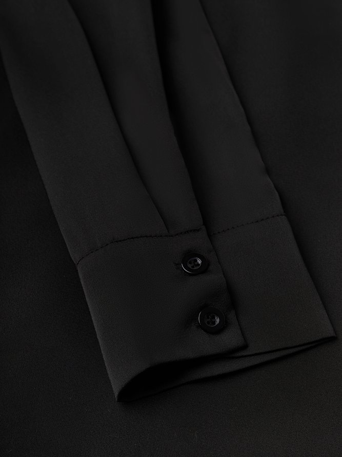 Blouse Femmes Plain Hiver Élégant Polyester Aucune élasticité Ample Manches Longues H-ligne Col de Chemise