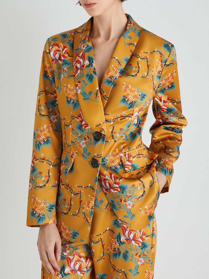 Blazer Femmes Floral Automne Urbain Polyester Naturel Quotidien Régulier x-ligne Régulier