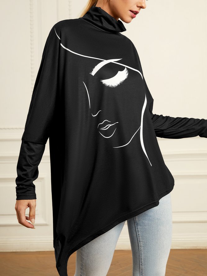 Tops Abstrait Simple Automne Quotidien Ample Jersey 1 * Top Mi-long Régulier pour Femmes