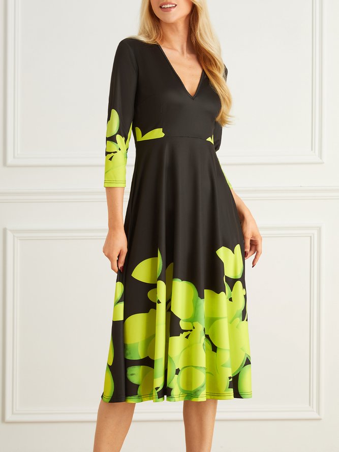 Robes Femmes Abstrait Automne Élégant Polyester Micro-élasticité Quotidien Mi-longue Manches 3/4 Ligne X