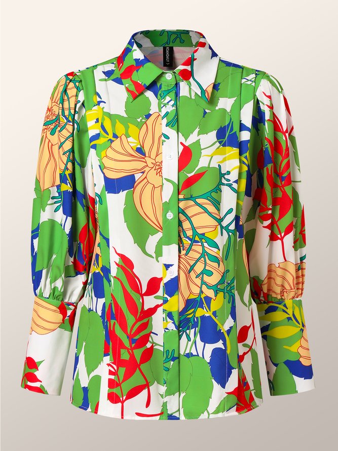 Chemisier Floral Automne Urbain Sans Élasticité Lâche 1 * Haut Manches Longues Régulier Régulier pour Femme