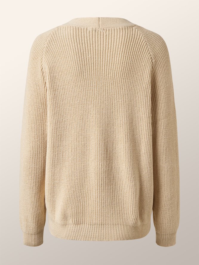 Pull Manteau Décontracté Plain Automne Col V Acrylique Naturel Ample Manches Longues Régulier pour Femmes