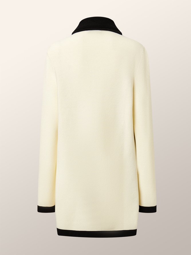 Pull Manteau Femmes Bloc de Couleur Hiver Élégant Acrylique Naturel Manches Longues à Col Revers Régulier H-ligne
