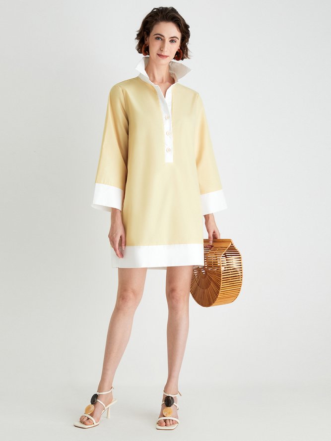 Robes Femmes Bloc de Couleur Automne Urbain Naturel Quotidien Jupe Droit Robe Chemise Col de Chemise