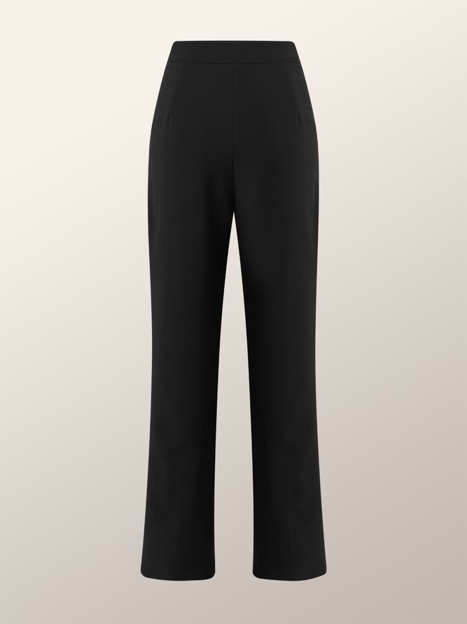 Mode Pantalons Plain Automne Urbain Polyester Taille Haute Micro-Élasticité Pantalon droit H-ligne Régulier pour Femmes