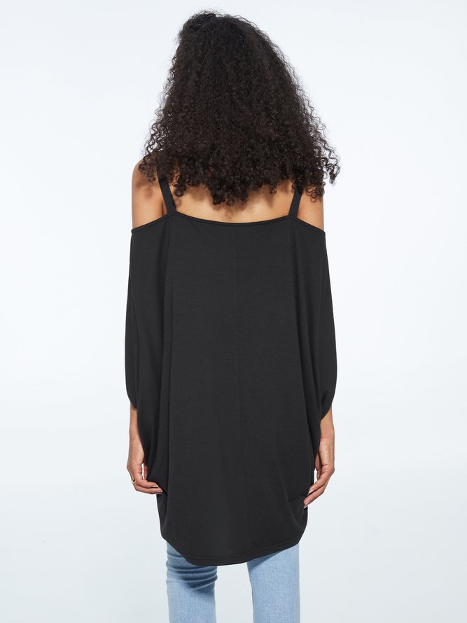 Hauts Plaine Automne Urbain Polyester Sans élasticité Quotidien Mancherons Epaule Dénudée H-Line pour Femme