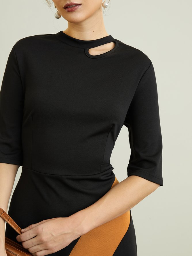 Robes Femmes Bloc de Couleur Automne Élé Taille Haute Micro-élasticité Midi Demi Manches Irrégulier Artisanat S-Line