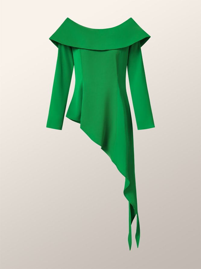 Blouse Plain Automne Élégant Polyester Non Élasticité Coupe Régulière 1 * Top Mi-long Régulier pour Femmes