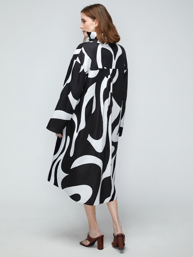 Robes Automne Chevron Vacances Naturel Quotidien Midi Bouton Manches longues Régulier pour Femme