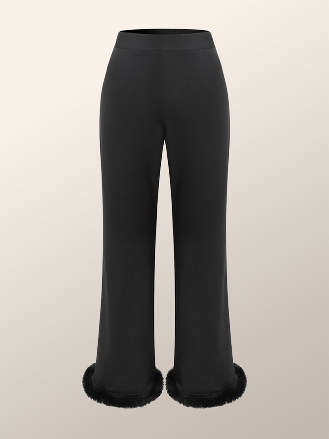 Mode Pantalons Plain Hiver Élégant Polyester Micro-Élasticité Coupe Régulière Taille Moyenne Pantalon à la cheville Cloche-Bas de pantalon pour Femmes