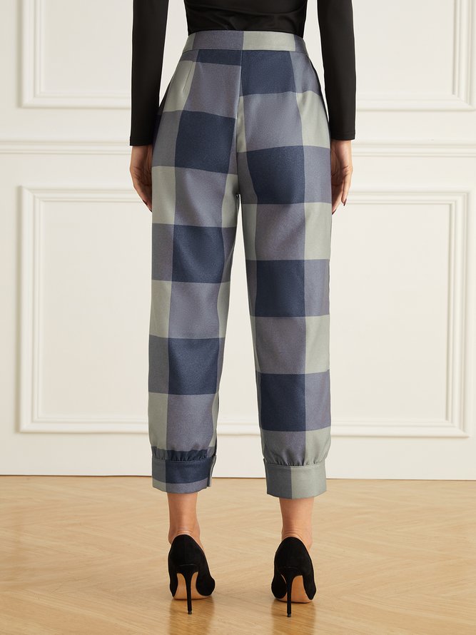 Mode Pantalons Hiver Plaid Urbain Taille Haute Coupe Régulière Pantalon à la cheville Pantalon à bandes à la cheville T-ligne Régulier pour Femmes