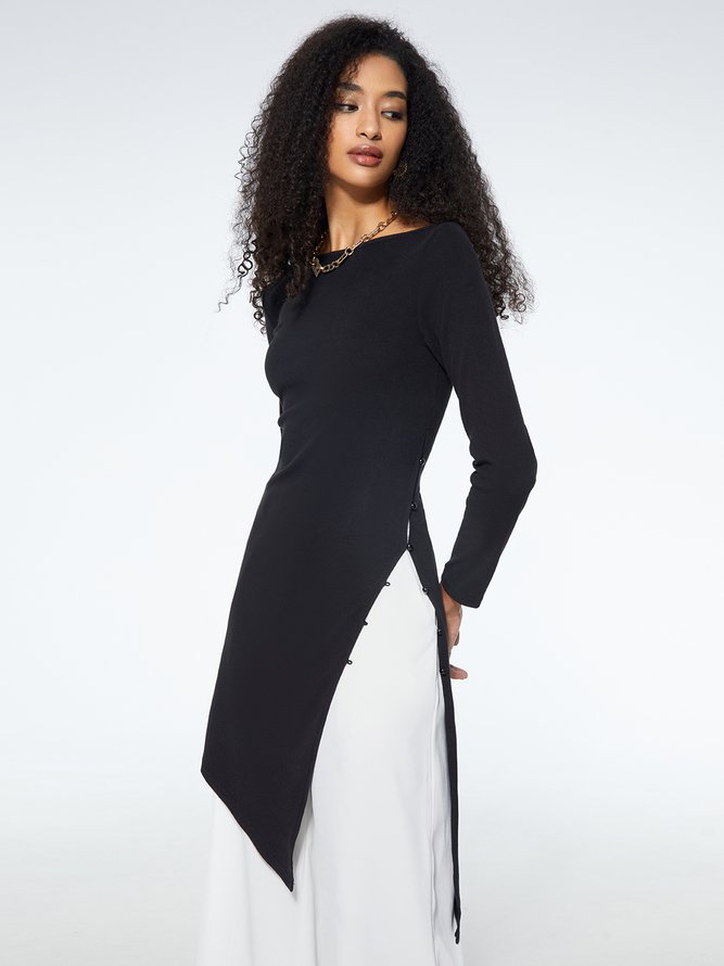 T-Chemise Femmes Plain Hiver Simple Quotidien Coupe Régulière Manches Longues l'Encolure Bateau S-ligne Régulier