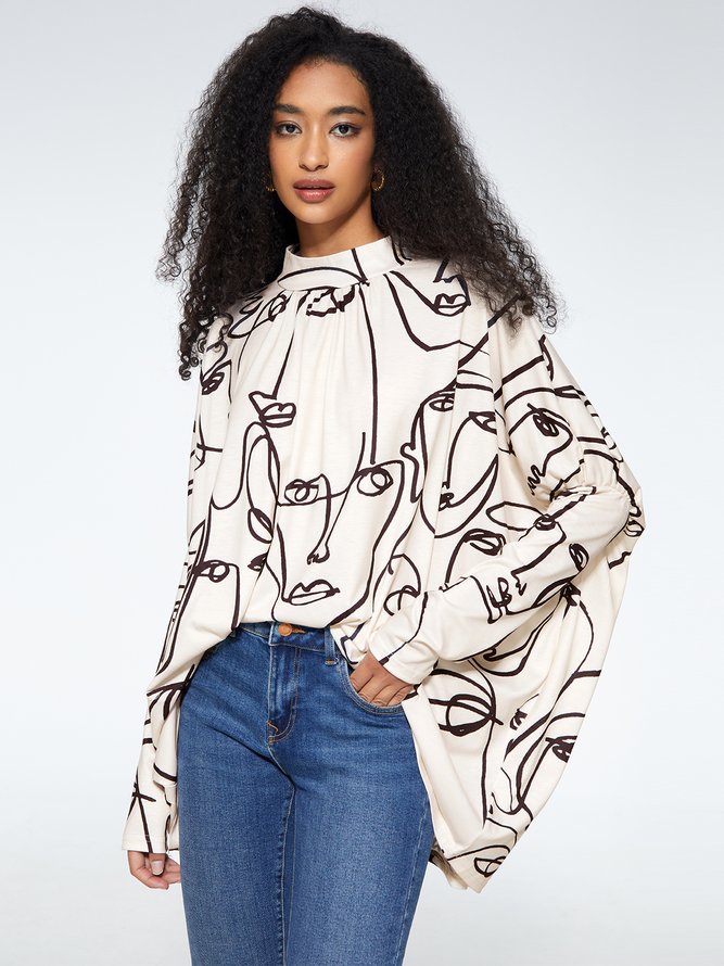 Blouse Abstrait Automne Urbain Polyester Micro-élasticité Quotidien Ample Régulier Droit pour Femmes