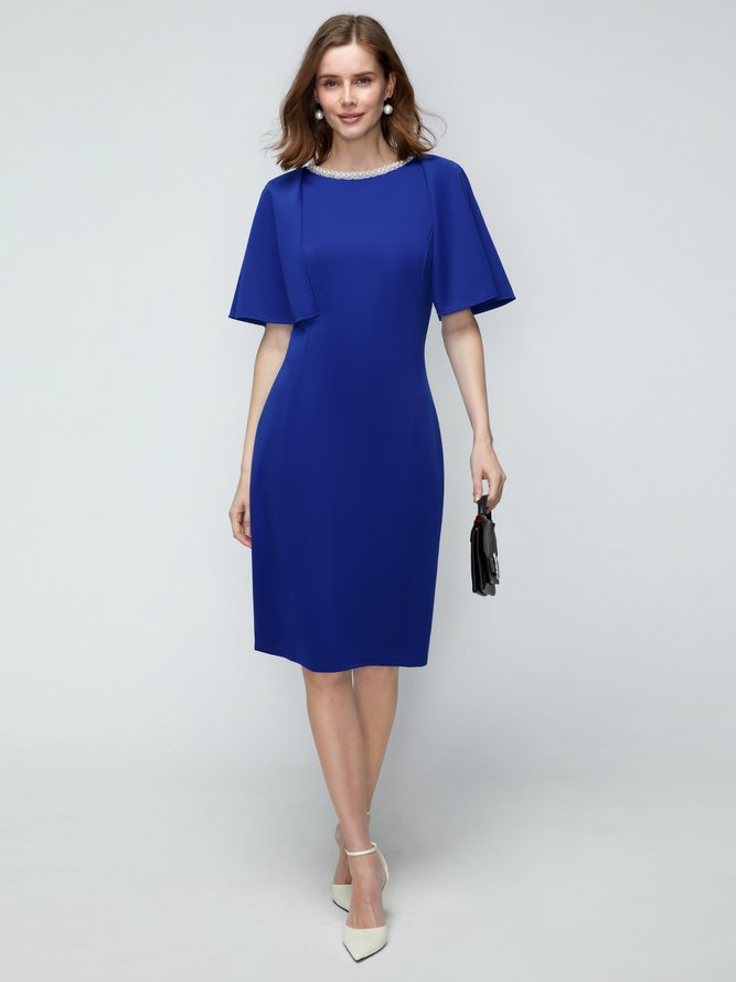 Robes Plaine Automne Élé Fermeture Éclair Pas d'élasticité Taille moyenne Manches courtes Col rond S-Line pour femme