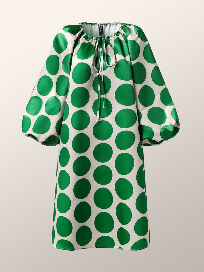 Robes Polka Dots Automne Élé Pas d'élasticité Lâche Midi Pull Ras du Cou Autres pour Femme
