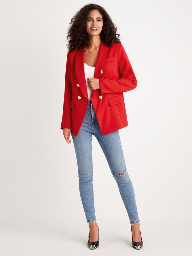 Blazer Plain Simple Automne Naturel Coupe Régulière à Col Revers Régulier Ligne X Régulier pour Femmes