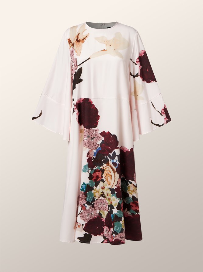 Femmes Floral Automne Élégant Polyester Non Élasticité Quotidien Ample 1 * Robe Col Rond Robes